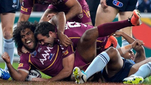 March of the Maroons: Second-rower Sam Thaiday tormented the Blues on Wednesday night.