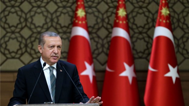 Turkey's President Recep Tayyip Erdogan at his palace in Ankara.