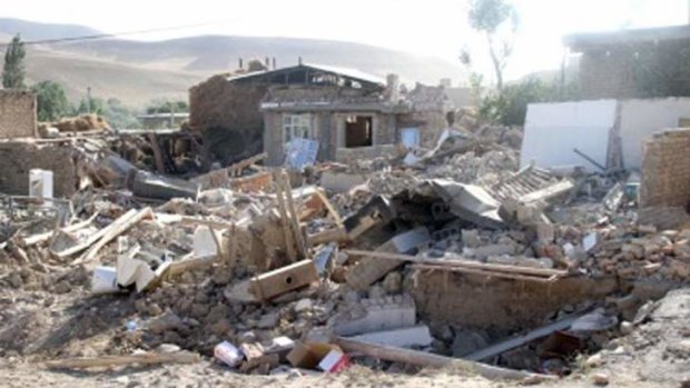 Damaged houses in Bushehr, less than 100 kilometres from the earthquake's epicentre.