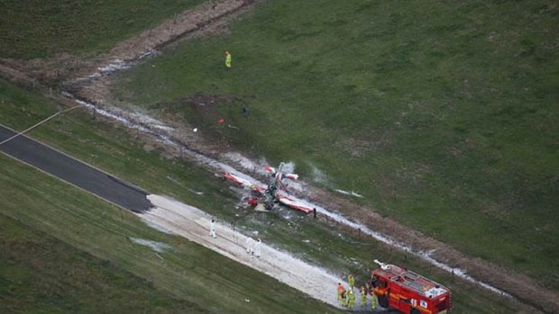 The scene at the crash site involving the RAAF PC-9A at East Sale in Victoria.