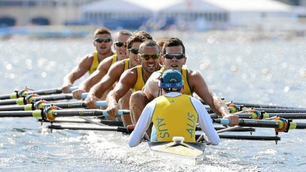 Team Australia competes in the men's eight repechage at Eton Dorney during the London 2012 Olympic Games.