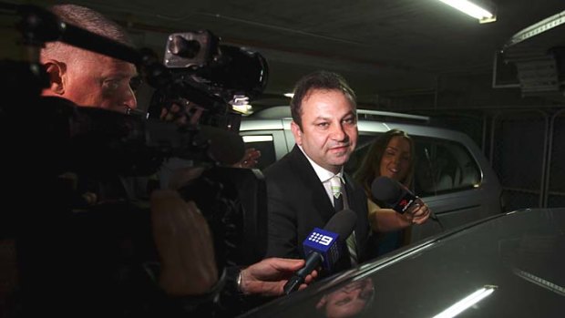Public pressure: Reluctant witness:Eddie Hayson leaves the NSW Racing headquarters after giving evidence.