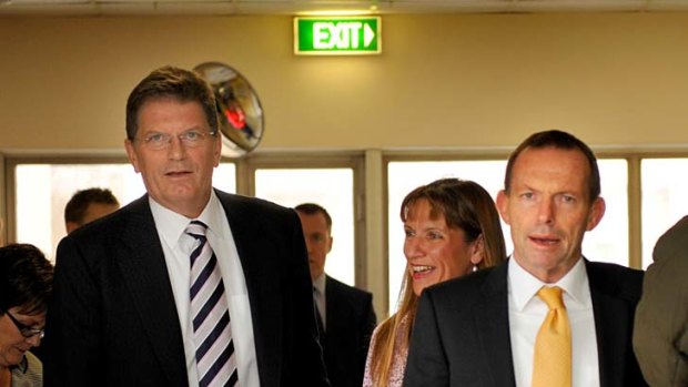 In better times: Ted Baillieu with Opposition Leader Tony Abbott visited the Monash Children's Hospital in Clayton.