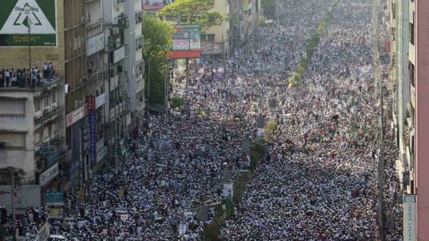 Sea of protest: People gather in Dhaka to campaign for anti-blasphemy laws for insults to Islam.