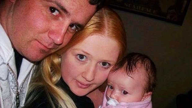 First anniversary of daughter's death ... Justin Sassine and his wife Aimee with Skye, who was killed when a car crashed into theirs during a police chase.