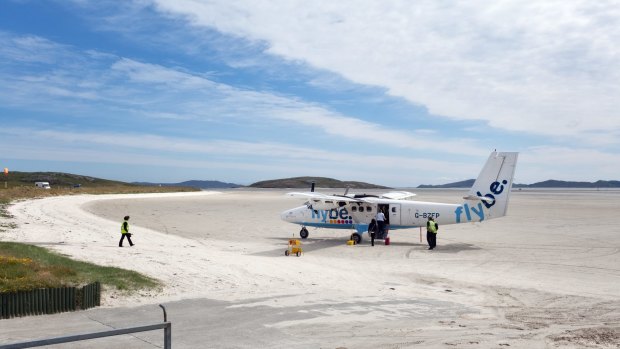 The world's shortest flight: Loganair makes the world's only scheduled beach landing at Barra, in the Western Isles of Scotland.