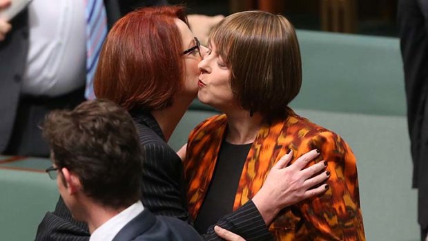 Prime Minister Julia Gillard farewells former Labor minister Nicola Roxon after she gave her valedictory speech.