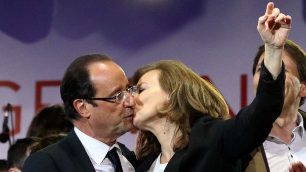 Francois Hollande celebrates winning the presidency with companion Valerie Trierweiler.