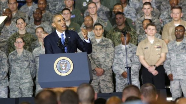 No combat role: President Barack Obama speaks at US Central Command at MacDill Air Force Base, Florida. 