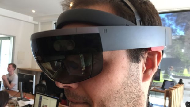 Two Bulls chief operating officer Evan Davey wearing the Hololens.