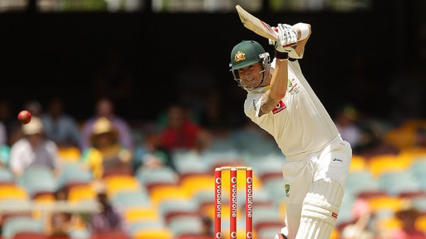 Michael Clarke in action during the First Test against New Zealand at the Gabba.