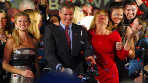 Republican senator-elect Scott Brown and his family celebrate his win.
