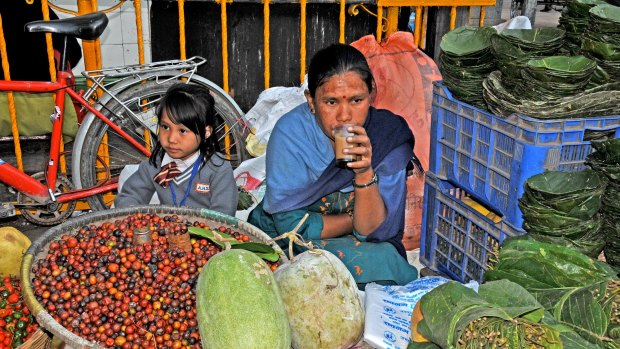 Part of a street market in Kathmandu.