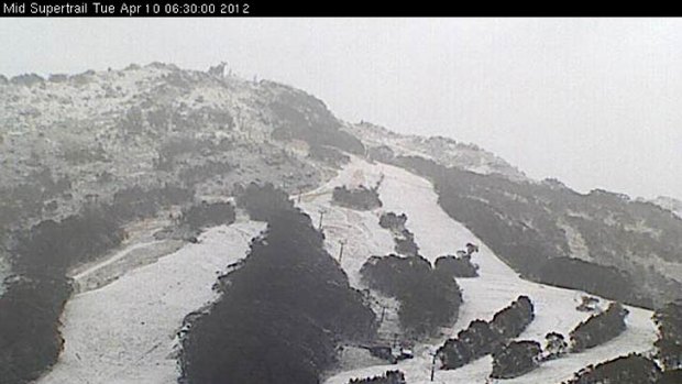 Thredbo's snow cam revealed a healthy dusting of snow on the mountains overnight.