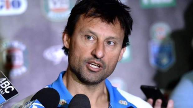 Driven to succeed: Laurie Daley addresses the media in the lead-up to Origin III.