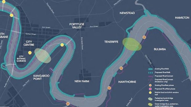 A map of "selected potential projects" from the Draft River's Edge Strategy.