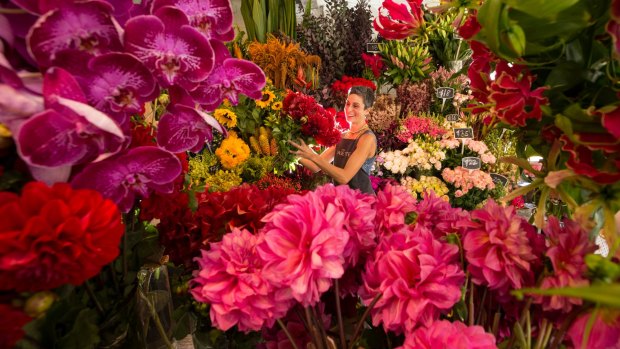Florist Vanessa Forte is surrounded by blooms at Flowers Vasette in Fitzroy.