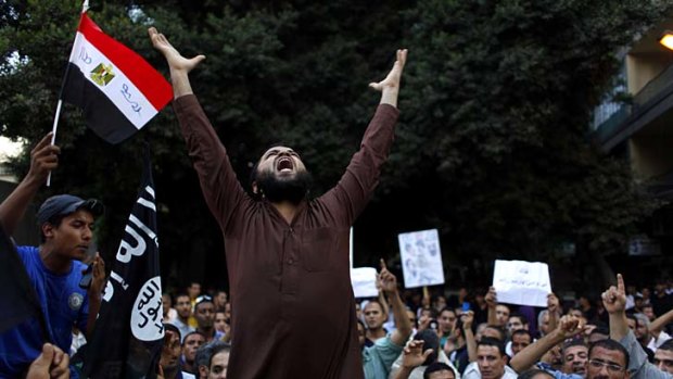 Anti-US protestors outside the US embassy in Cairo, Egypt.