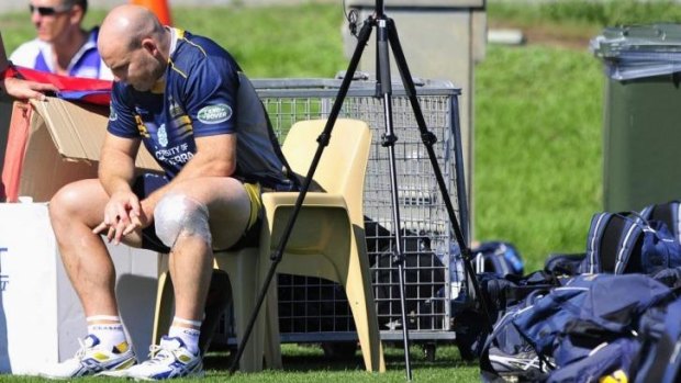 ACT Brumbies player Stephen Moore on the side line during training at the AIS.