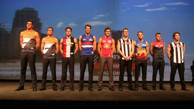 Nine of the top 10 - missing was North Melbourne father-son selection Luke McDonald. They are (left to right) Tom Boyd, Josh Kelly, Jack Billings, Marcus Bontempelli, Kade Kolodjashnij, Matthew Scharenberg, James Aish, Christian Salem and Nathan Freeman.