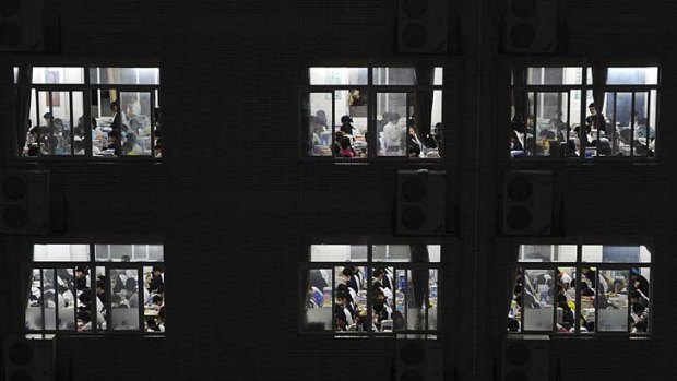 Students have evening self-study class in a teaching building in Hefei, Anhui Province.