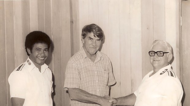 Sir Daniel Leahy, centre, as chairman of the Eastern Highlands Province division of the Papua New Guinea Salvation Army.