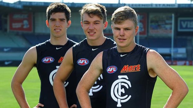 Carltons' new recruits Cameron Giles, Patrick Cripps, and Nick Holman.