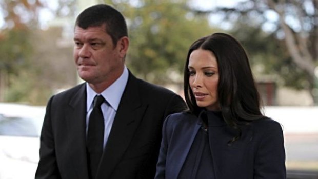 James Packer and ex-wife Erica Baxter arrive at the funeral of Paul Ramsay in Bowral.
