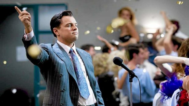 Leonardo DiCaprio as Jordan Belfort in <em>The Wolf of Wall Street</em>.