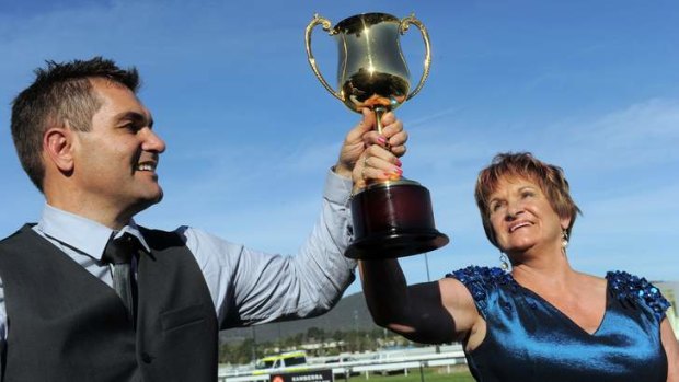 Barbara Joseph and her co-trainer son, Paul Jones, after Fill The Page won the Canberra Cup.