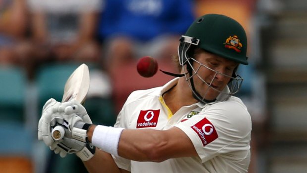 Close call: Shane Watson avoids a bouncer on the opening day of the Test against Sri Lanka.
