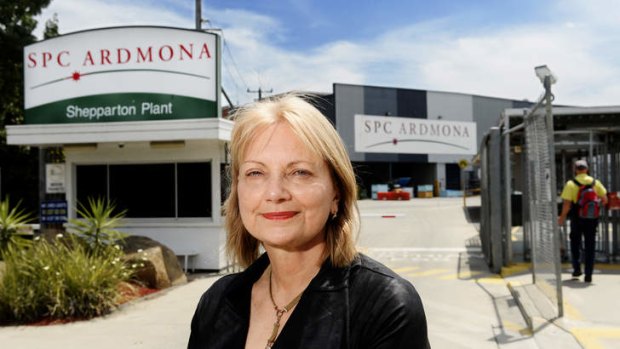 Local MP Dr Sharman Stone at the SPC Ardmona plant in Shepparton in Victoria. She wants the government to provide $25 million of assistance to keep the factory open.