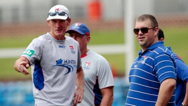 Staying and going: Knights coach Wayne Bennett with besieged owner Nathan Tinkler.