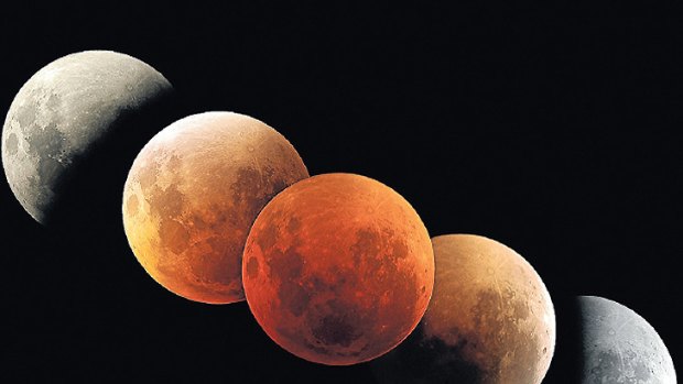 The five stages of a full lunar eclipse, as seen from Rochester, Victoria.
