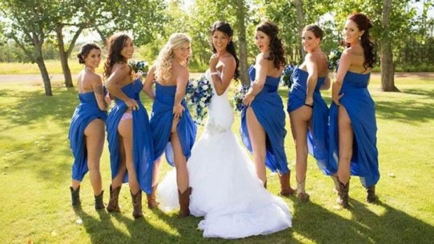 Bridesmaids bare all in an unusual wedding trend