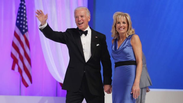 Vice President Joe Biden and Dr Jill Biden wave goodbye after dancing.