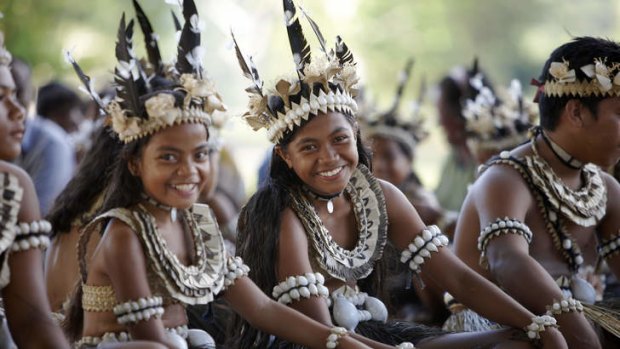 Cultural stop: Fijian performers at a village visited by Tui Tai Expedition Cruises.