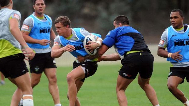 Breaking through &#8230; Canberra's latest young star Jack Wighton, pictured at training, impressed on debut in a 24-12 win against Gold Coast last weekend and is highly rated by the Raiders.