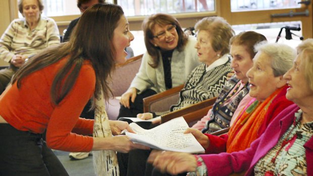 hoir leader Pamela Bruder and residents during choir practice at the Emmy Monash Aged Care Centre in Caulfield.