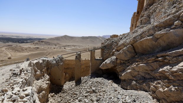 Damage left by Islamic State forces in the ancient city of Palmyra.