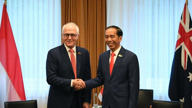 PM Malcolm Turnbull with Indonesian President Joko Widodo.  