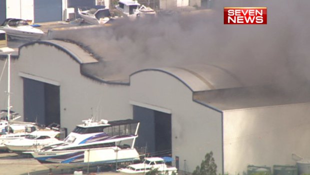 An aerial photo of the Horizon Shores marina blaze taken by the Channel Seven helicopter.