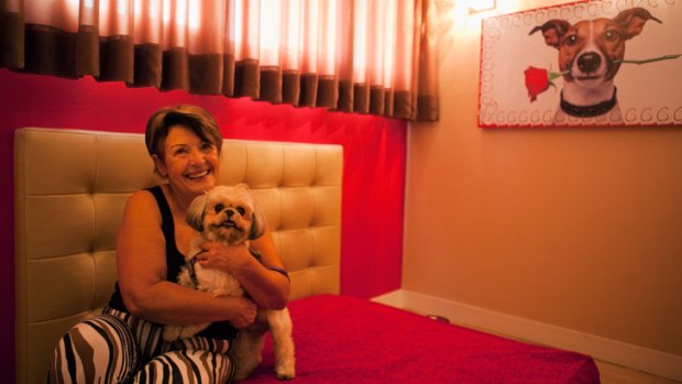 Teresa Cristina Carvalho with Mel, her Shih Tzu, in the pet motel where owners can bring their dogs to breed.