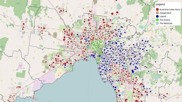 Melbourne Federal election 2016 voting map