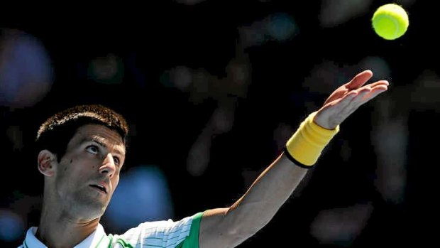 Serving it up ... Novak Djokovic defeated Paul-Henri Mathieu of France.