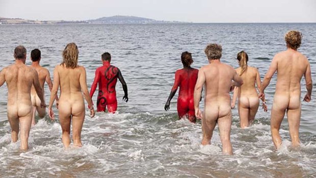 Swimmers brave the cold in Hobart for Dark Mofo.