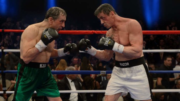 Eyeing a hit: Robert De Niro and Sylvester Stallone battle it out in <i>Grudge Match</i>.