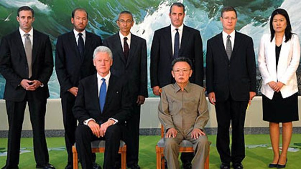 North Korea's official Korean Central News Agency released this photo  showing Kim Jong Il posing with Bill Clinton.