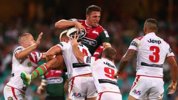 Sam Burgess is the centre of the Dragons attention at the SCG.