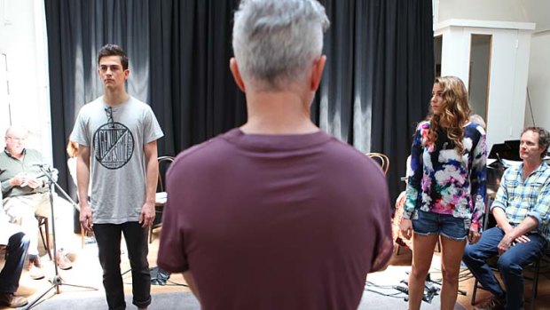 Baz Luhrmann leads Thomas Lacey and Phoebe Panaretos in rehearsal.